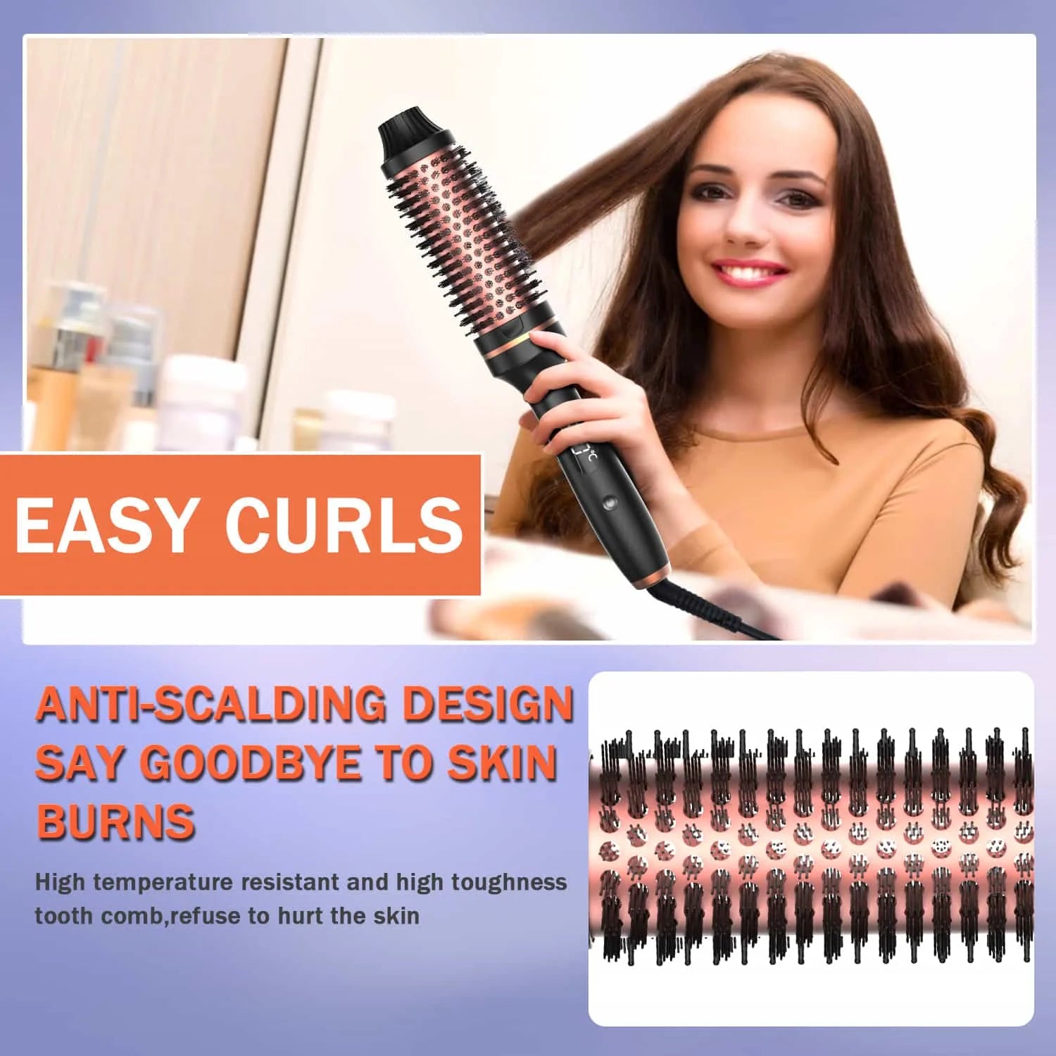 3 in 1 Hair Curler Straightener Brush Ceramic Thermal Curling Iron Volumizing Comb with Double PTC Heater, Professional Heated Styling Tool