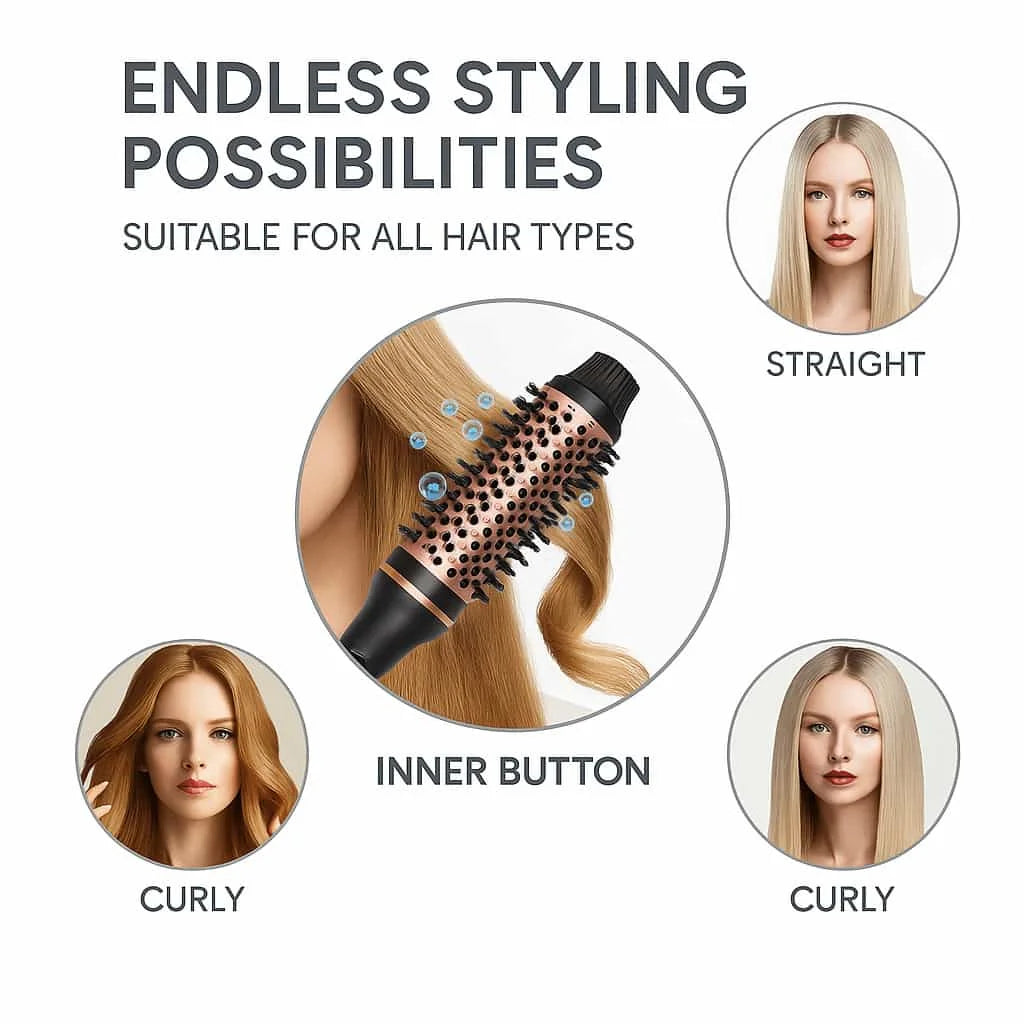 3 in 1 Hair Curler Straightener Brush Ceramic Thermal Curling Iron Volumizing Comb with Double PTC Heater, Professional Heated Styling Tool
