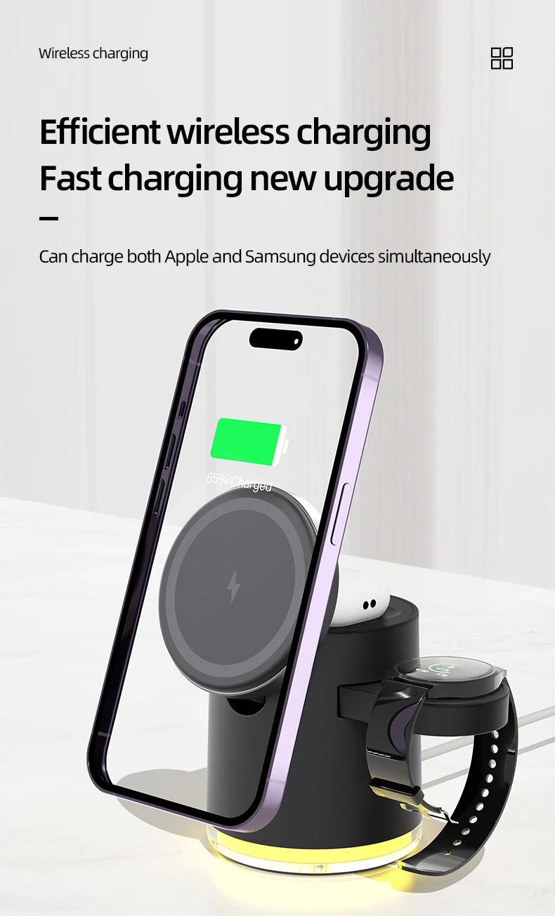 Wireless Charger Dock 4 in 1 Fast Charging Stand with Night Light, MagSafe iPhone 17/16/15/14 Pro Max, Apple Watch, and AirPods Pro 2–8
