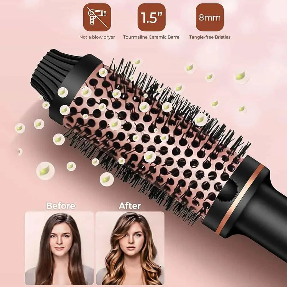3 in 1 Hair Curler Straightener Brush Ceramic Thermal Curling Iron Volumizing Comb with Double PTC Heater, Professional Heated Styling Tool