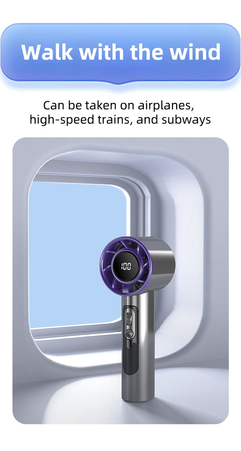 Turbo Handheld Fan Xiaomi F08 with LED Display, 100-Speed Adjustment, Long-Lasting Battery & USB Fast Charging