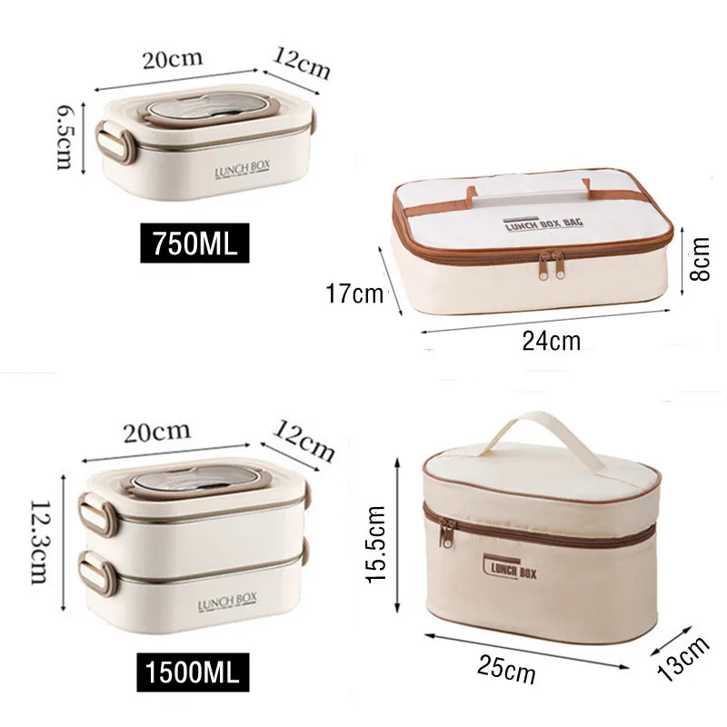 Thermal Bento Box 1500ml Double-Layer Stainless Steel 304 Lunch Container with Insulation Bag, Leak-Proof Food Storage for Adults and Students