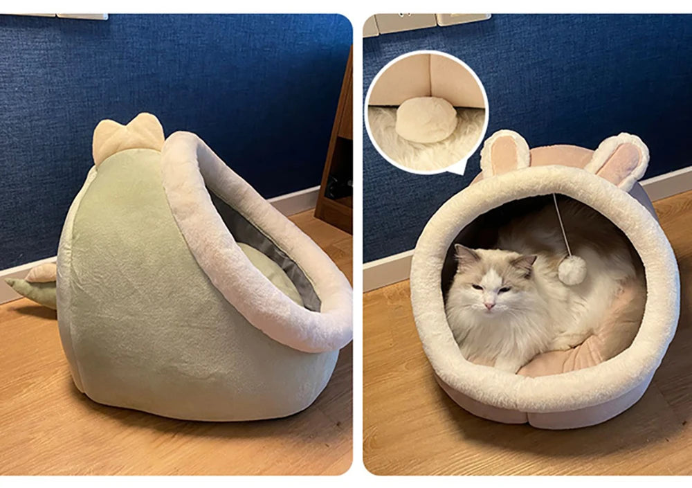 Deep Sleep Bed Cartoon Foldable Pet Cave, Removable Washable Sleeping Mat for Cats and Small Dogs