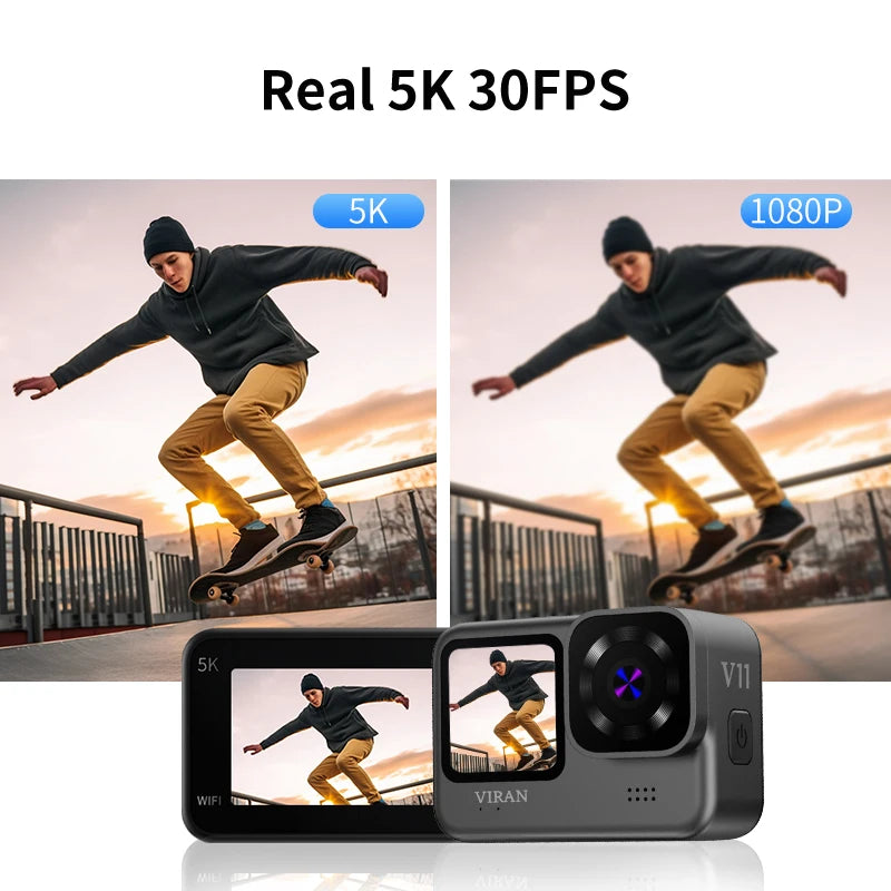 VIRAN Action Camera 5K & 4K60FPS WiFi Sports Cam with Anti-Shake, Waterproof Body, Remote Control, Dual Screen, Pro Drive Recorder