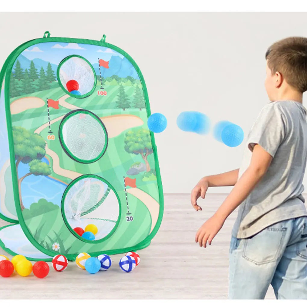 Kids Golf Game Chipping Mat Set with Dart Target, Golf Club, Sticky Balls, Outdoor Training and Toy Set