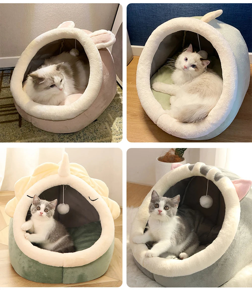 Deep Sleep Bed Cartoon Foldable Pet Cave, Removable Washable Sleeping Mat for Cats and Small Dogs