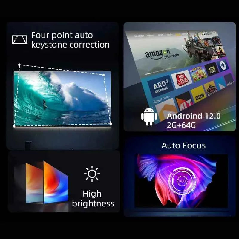 Projector T60 Pro Full HD 4K Support LED LCD, Android System, Auto Focus, Home Theater