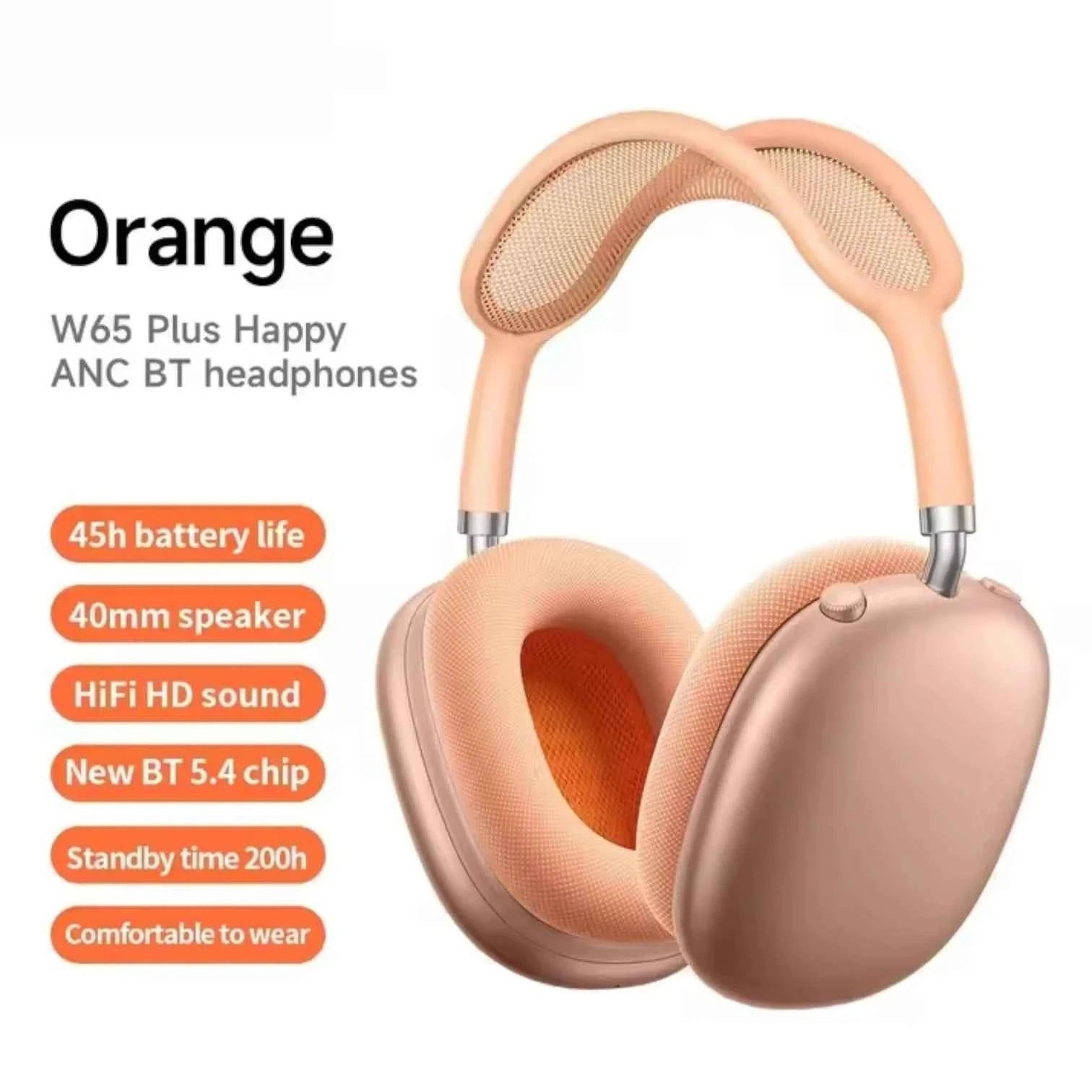HOCO W65 Plus Noise Cancelling Bluetooth Headphones - Over-Ear Wireless Headset 45H Battery
#Color=Orange,Arancione