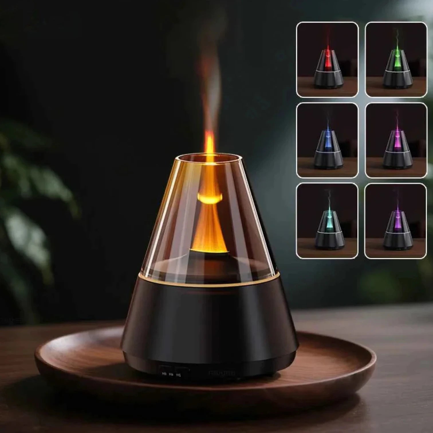 Air Humidifier Aroma Essential Oil Diffuser with Colorful Flame Night Light, USB Mini Fragrance Humidifier for Home and Room
#Color=Black,Nero