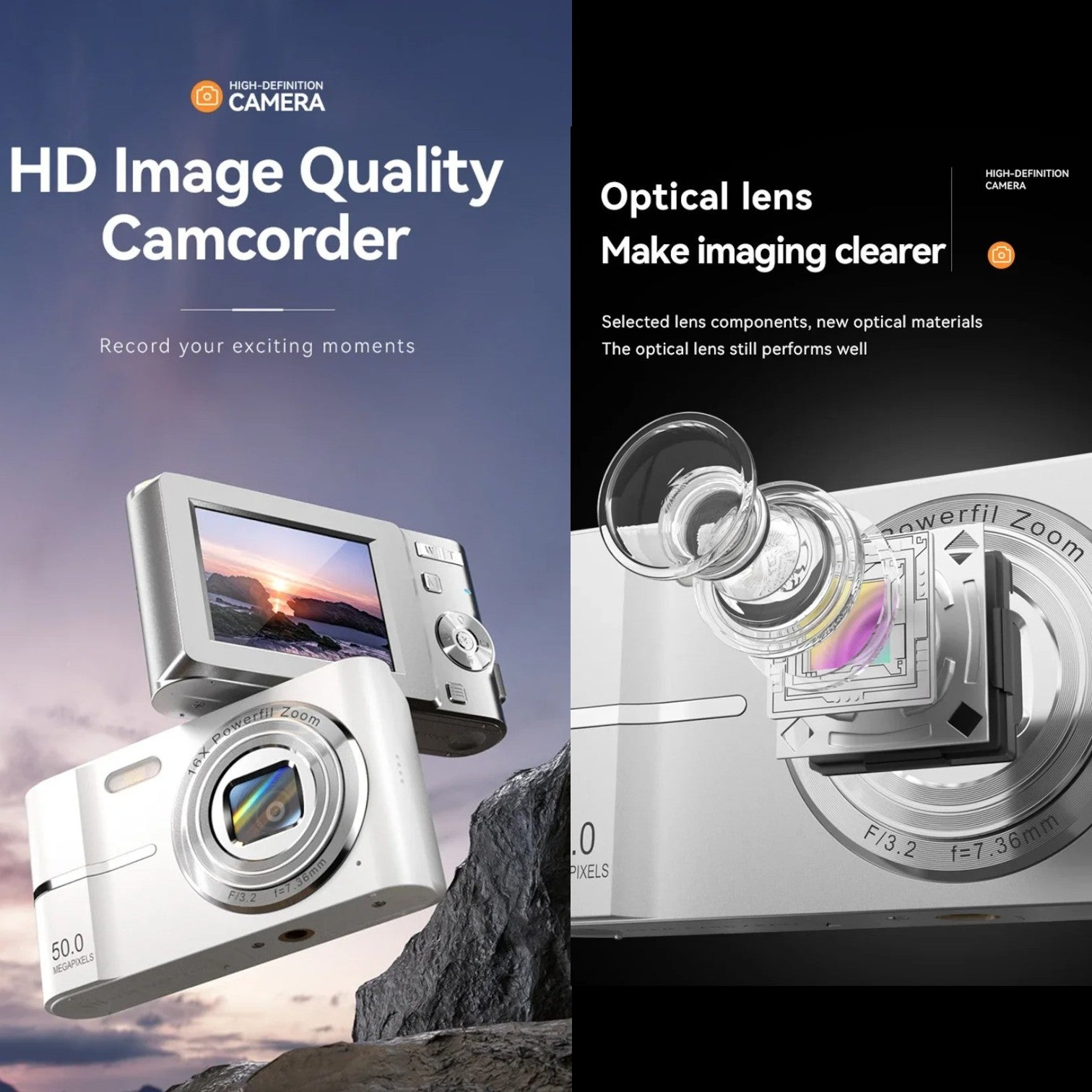 Xiaomi Digital Camera – 4K 50MP Compact Video Recorder with 16X Zoom, Anti-Shake, Flash, and Outdoor Shooting Features