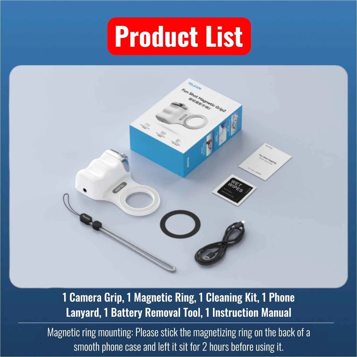 Magnetic Camera Grip White | Phone Holder & Remote Shutter Aid with MagSafe for iPhone, Google Pixel, Android Devices.