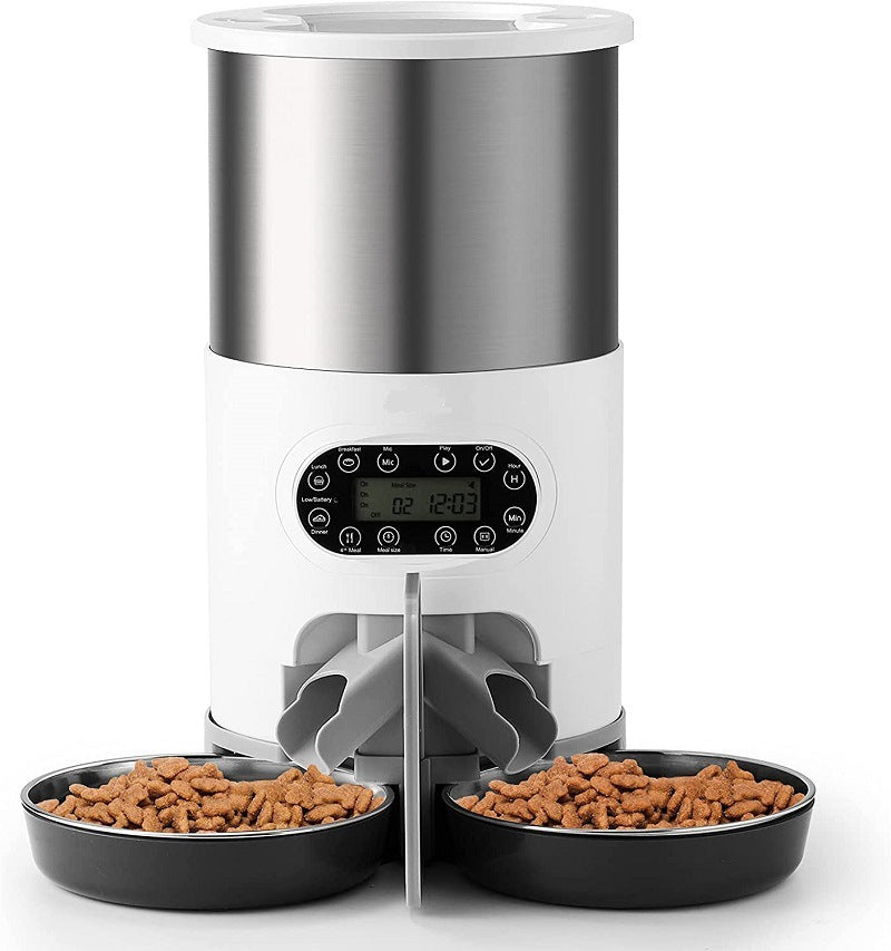 Smart Pet Feeder Automatic Food Dispenser for Cats and Dogs with App Control, Voice Recording, Timing Function, and Stainless Steel Bowl