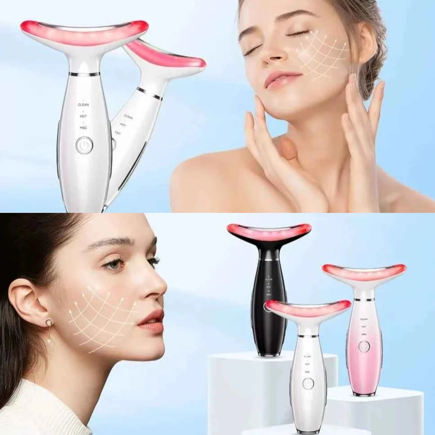 Face and Neck Massager Light Therapy for Skin Rejuvenation, Firming & Lifting