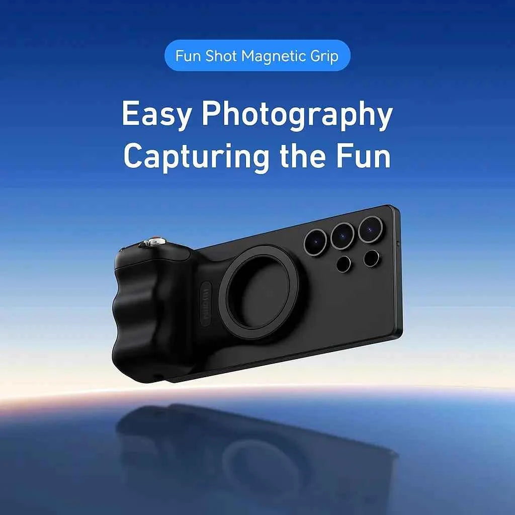 Magnetic Camera Grip Black | Phone Holder & Remote Shutter Aid with MagSafe for iPhone, Google Pixel, Android Devices.