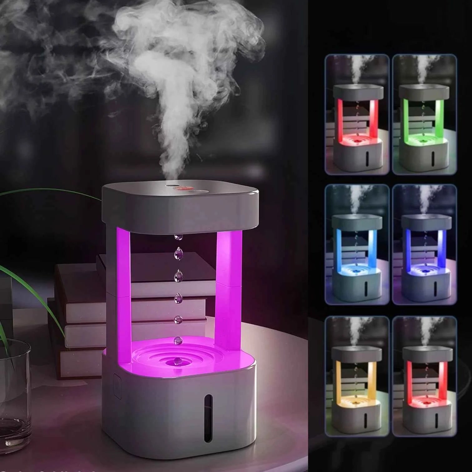 Anti-Gravity Humidifier | Water Drop Backflow Effect Colorful LED Remote Control