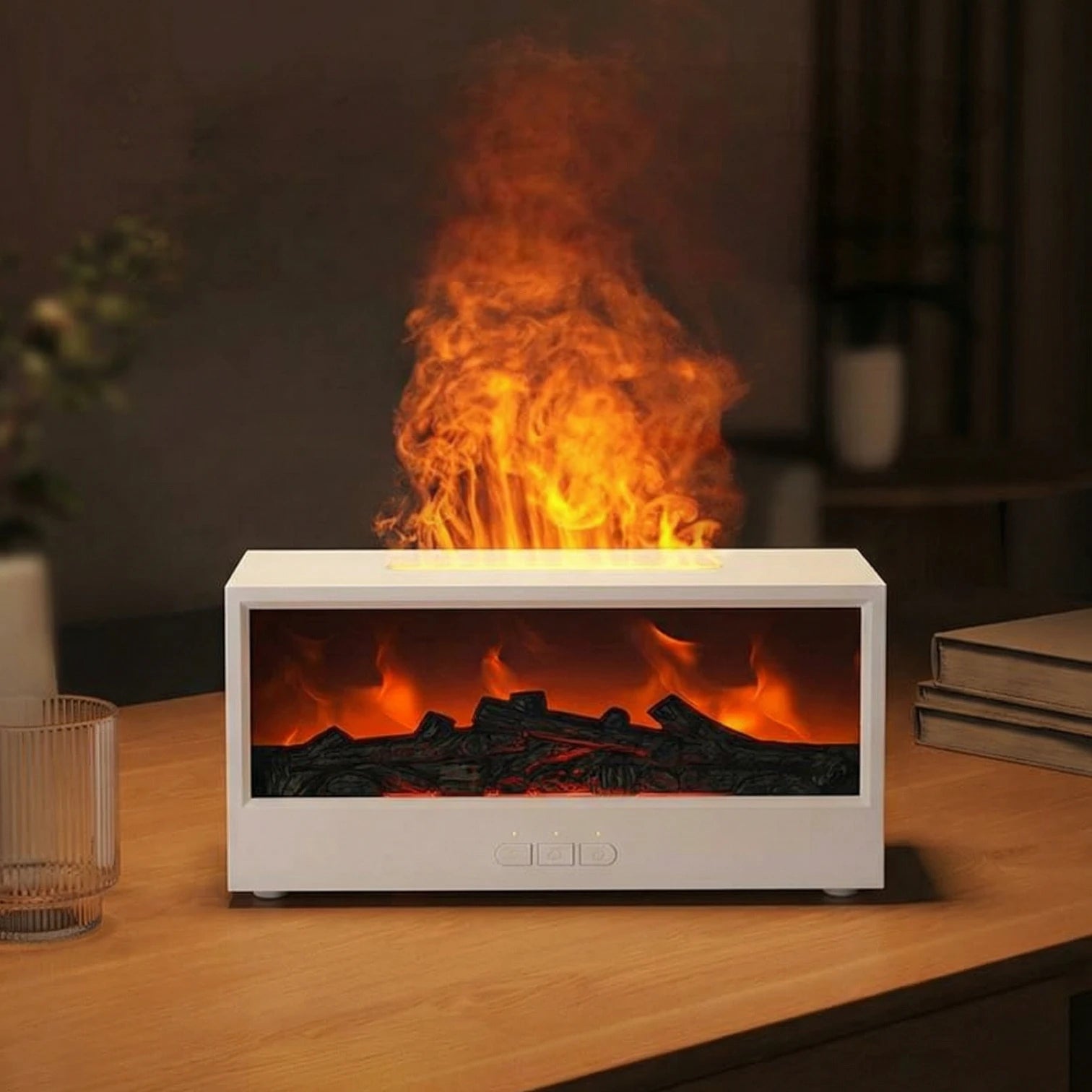 Essential Oil Diffuser, 150ml Humidifier with LED Flame Effect 7 Colors and Remote Control #Color=White,Bianco