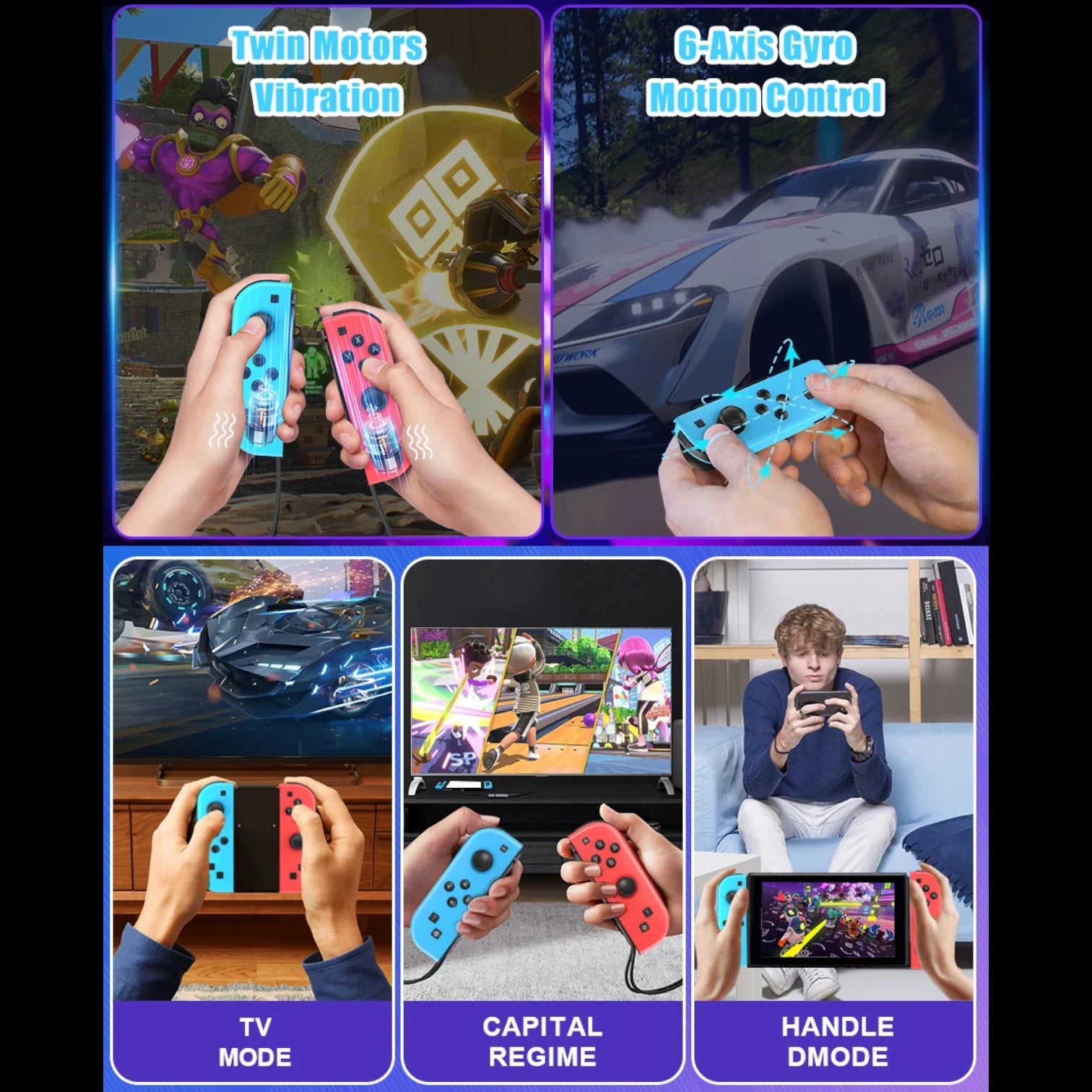 NS Joycons Controller Bluetooth Wireless Gamepad for Switch, Vibration, Turbo, Wake-Up, Gaming Handle & Joystick Control