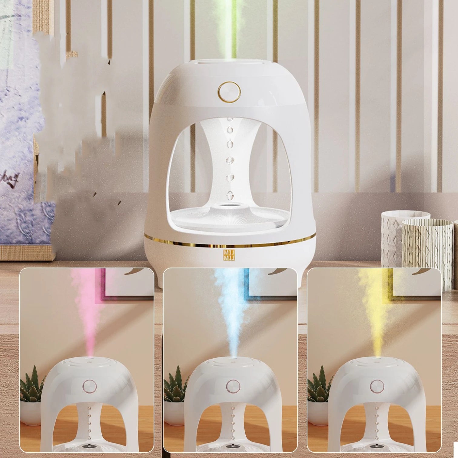 Umidificatore levitante – Fontana antigravità con gocce d'acqua, luce LED ed effetto purificatore d'aria