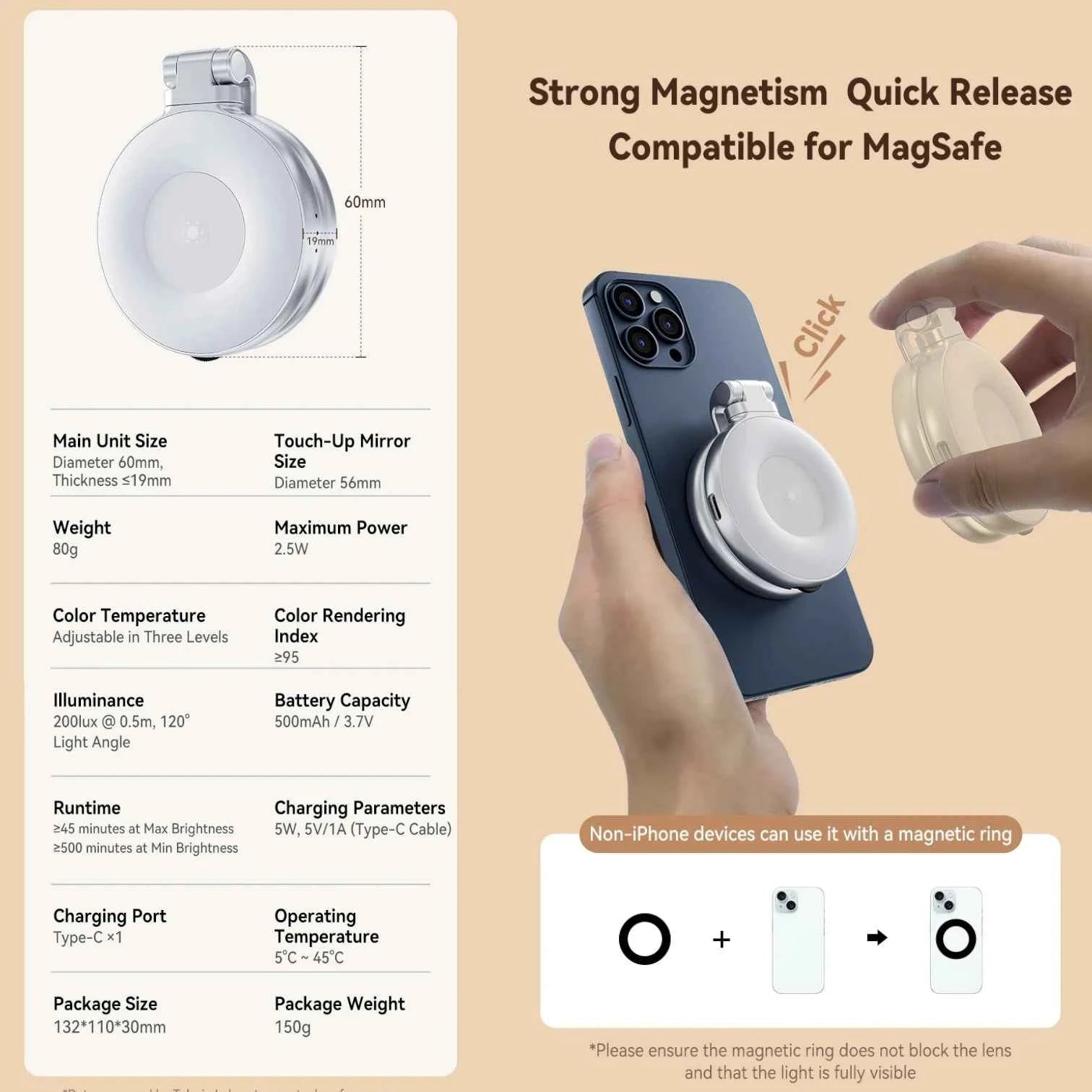Magnetic Camera Grip White | Phone Holder & Remote Shutter Aid with MagSafe for iPhone, Google Pixel, Android Devices.