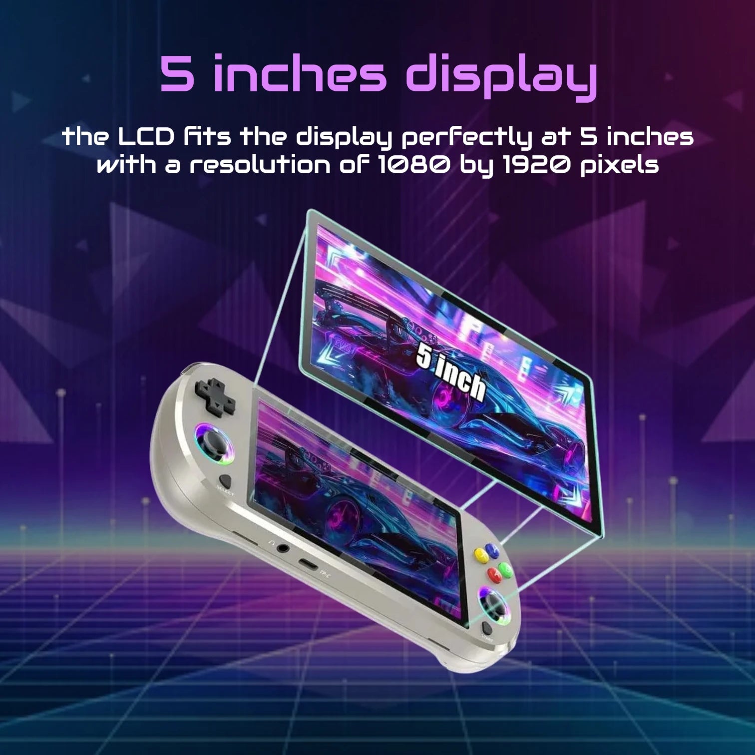 M22 Pro Retro Handheld Console Grey, 5-inch 1080P IPS Display, EmuELEC, 30K Games, Dual Controller Output