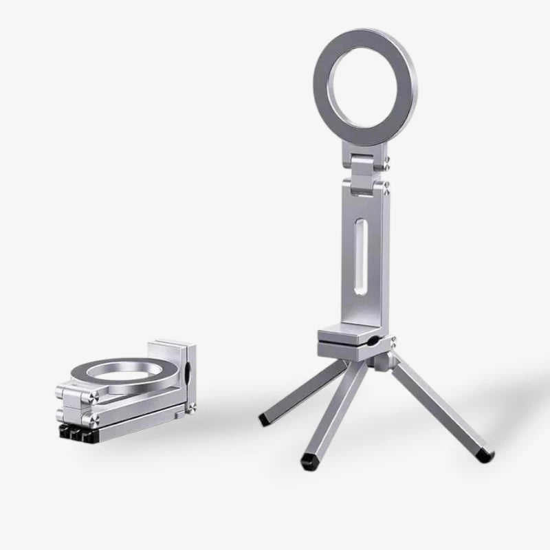 Magnetic Tripod Stand 360° Rotating Foldable Pocket Mount Compatible with iPhone and MagSafe Phones
#Color=Silver,Argento