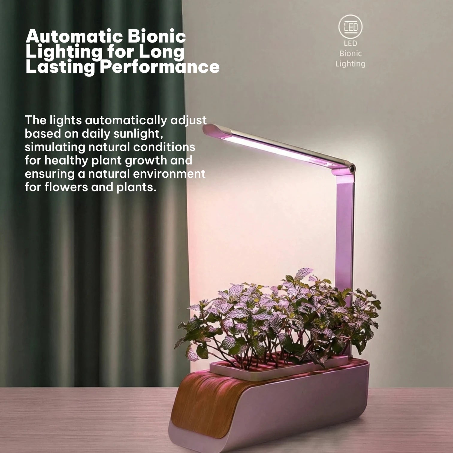 Smart Hydroponic Garden Full Spectrum LED Grow Light Adjustable Height Indoor Planter