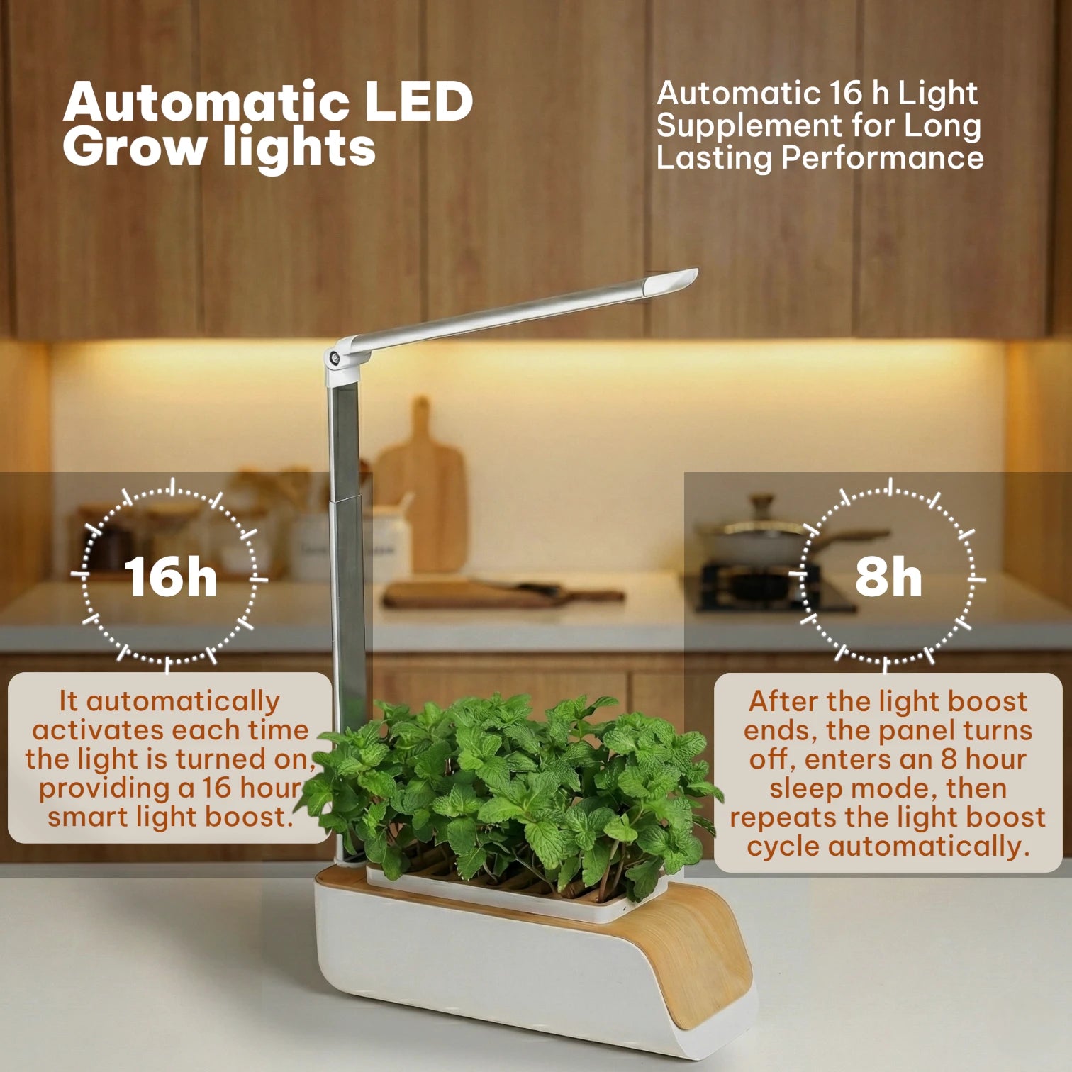 Smart Hydroponic Garden Full Spectrum LED Grow Light Adjustable Height Indoor Planter
