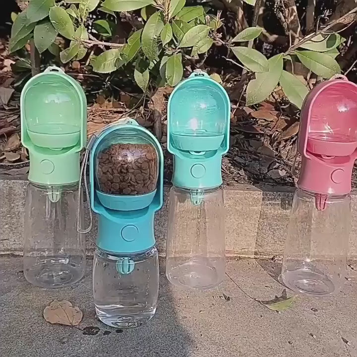 Portable Pet Bottle 550ml with Food and Water Container, Travel Feeder Bowl for Dogs and Cats, Outdoor Leak-Proof Dispenser for Puppies and Small Pets