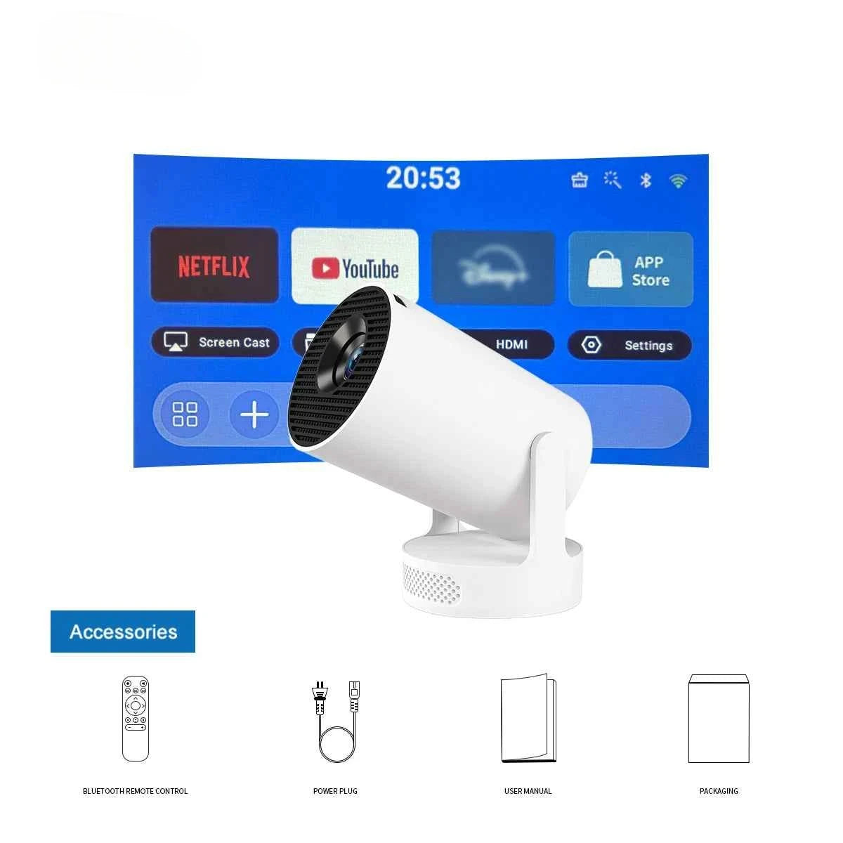 Dazzler HY300 Ultra mini projector 4K Ultra HD portable home theater with smart WiFi and Bluetooth for indoor and outdoor entertainment