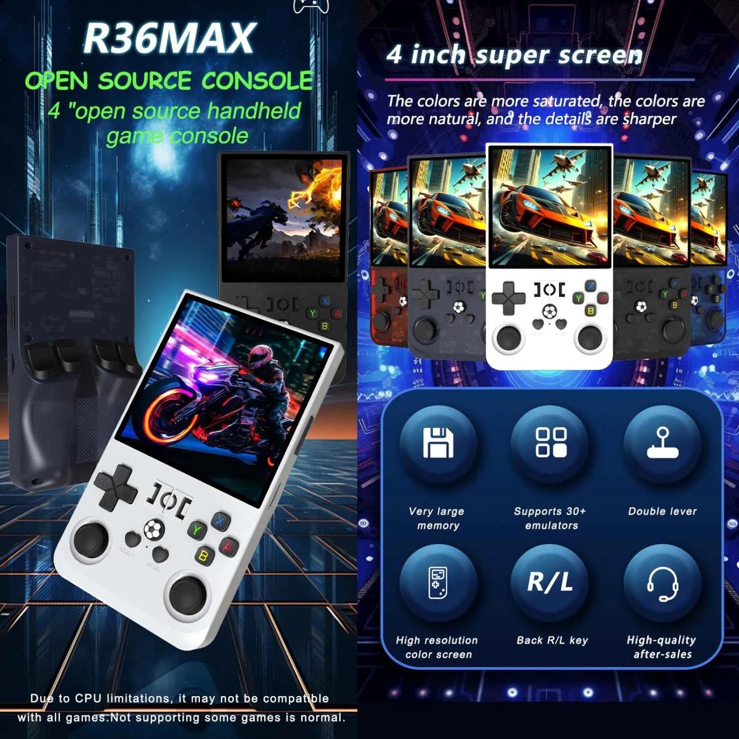 R36 MAX Handheld Retro Arcade Console | 4-inch HD Screen, Open Source Linux, Portable PSP GBA Emulator