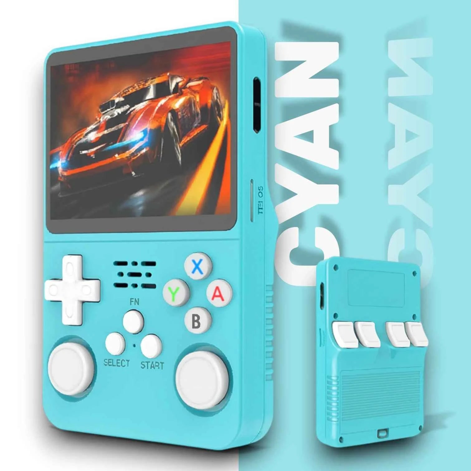 R36S Retro Handheld Console with 3.5 inch IPS Display, Open Source Linux System and Portable Classic Game Support
#Color=Cyan,Ciano
