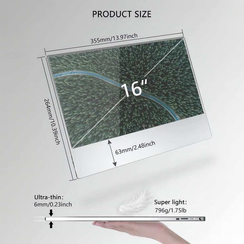 SIBOLAN 16" Portable Monitor, 1080P FHD On-Cell Touch, Ultra-Thin Mini HD
