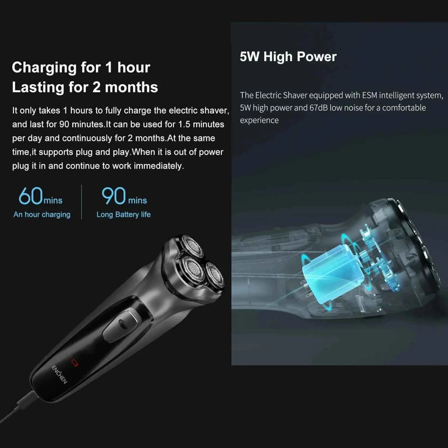 ENCHEN Blackstone Electric Rotary Shaver - Precision, Power and Long Endurance